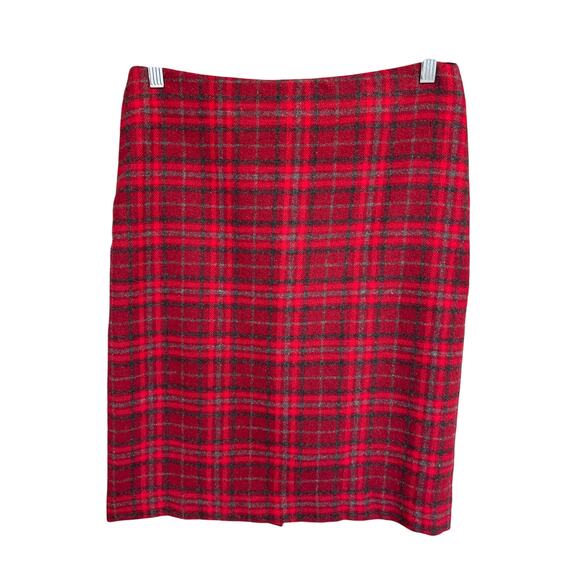 Talbots Outlet | Red/Gray Wool Blend Plaid Pencil Skirt | 8 - Picture 1 of 12